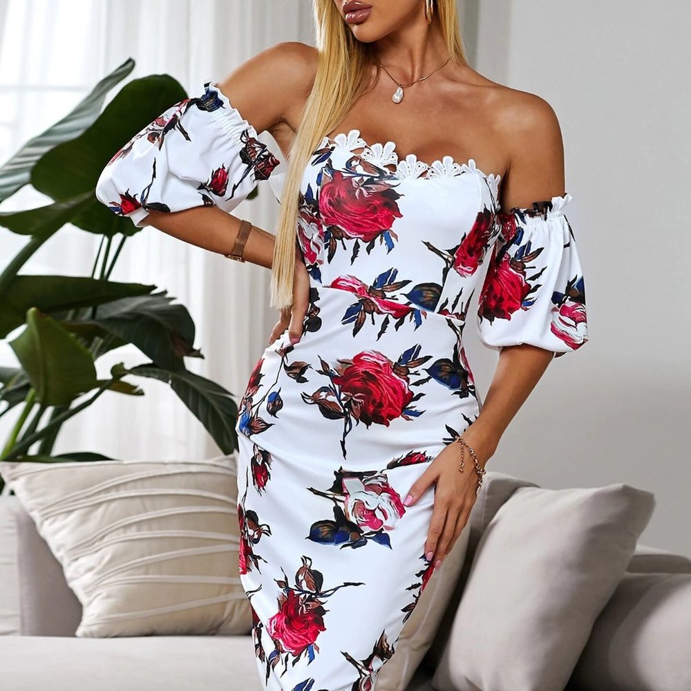 Women's Off Shoulder Midi Dress - Picture 1 of 4